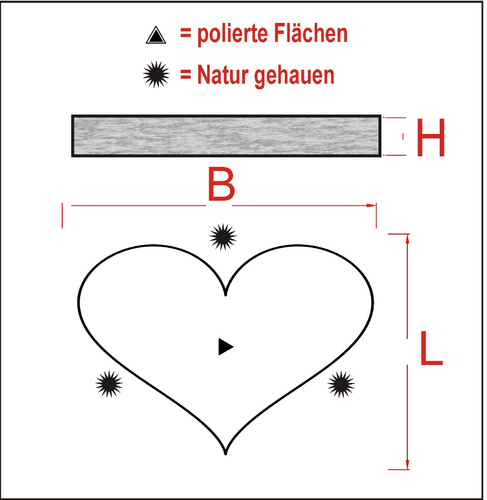 Grabstein Herzform M5, 40cm x 40cm x 12cm, schwarz polierter Granit