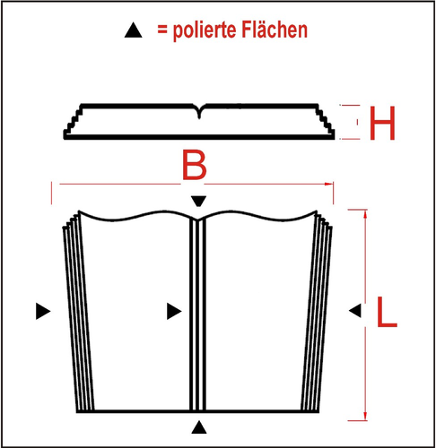 Grabstein Buchform M8, 40cm x 30cm x 3cm, schwarz polierter Granit